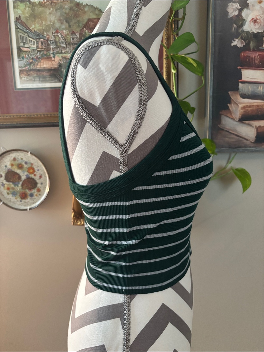 Striped Dark Green Ribbed Tank Top - Picture 3 of 4